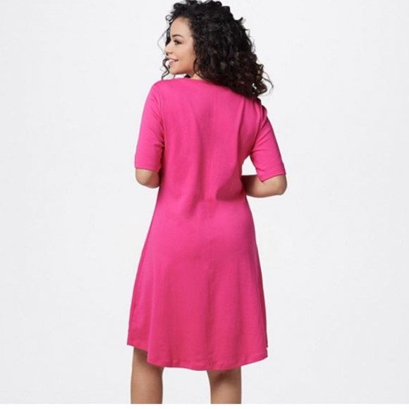 Essentials Pima Cotton Elbow- Sleeve Dress 140 - Picture 2 of 2